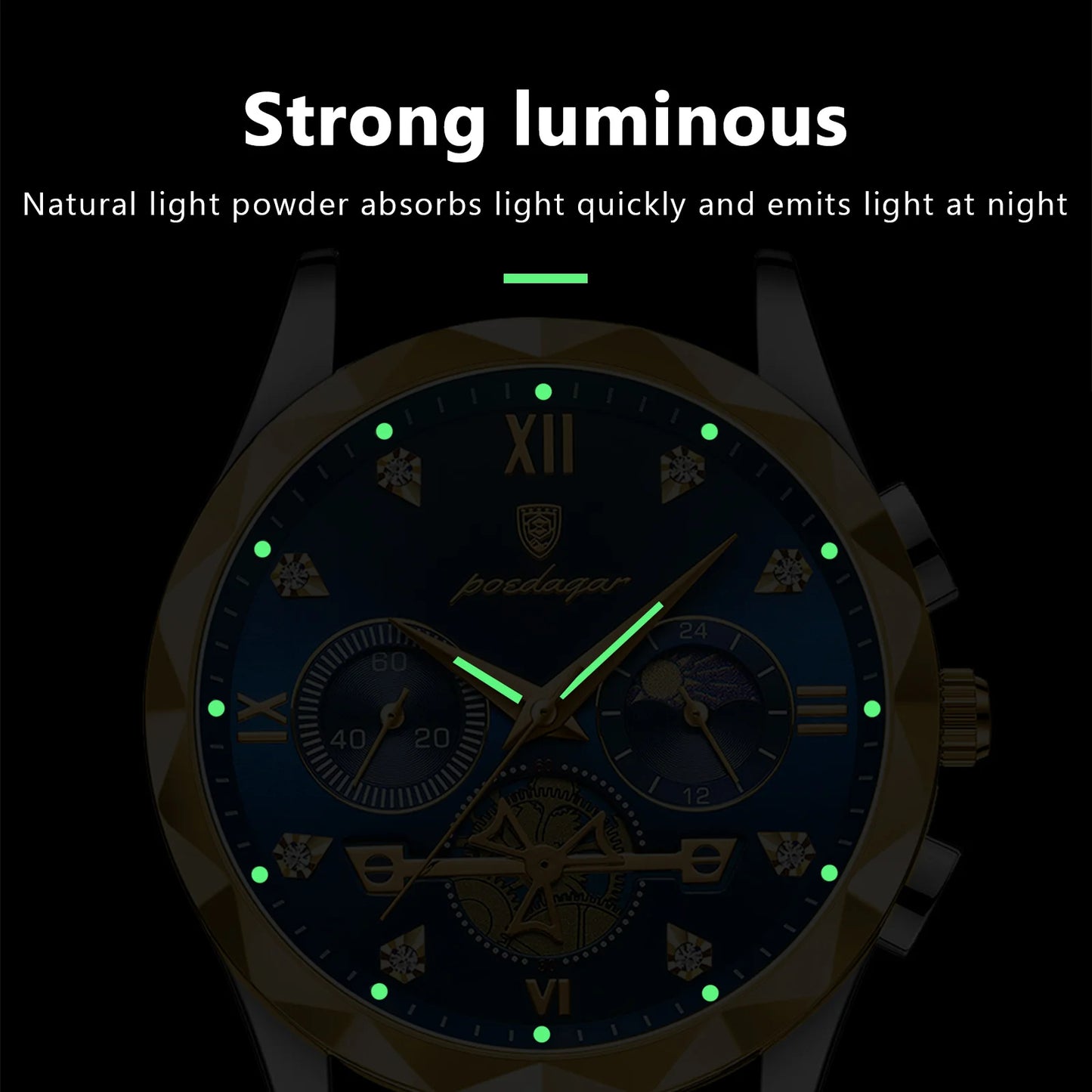 POEDAGAR Luxury Man Wristwatch Waterproof Luminous Chronograph Watch